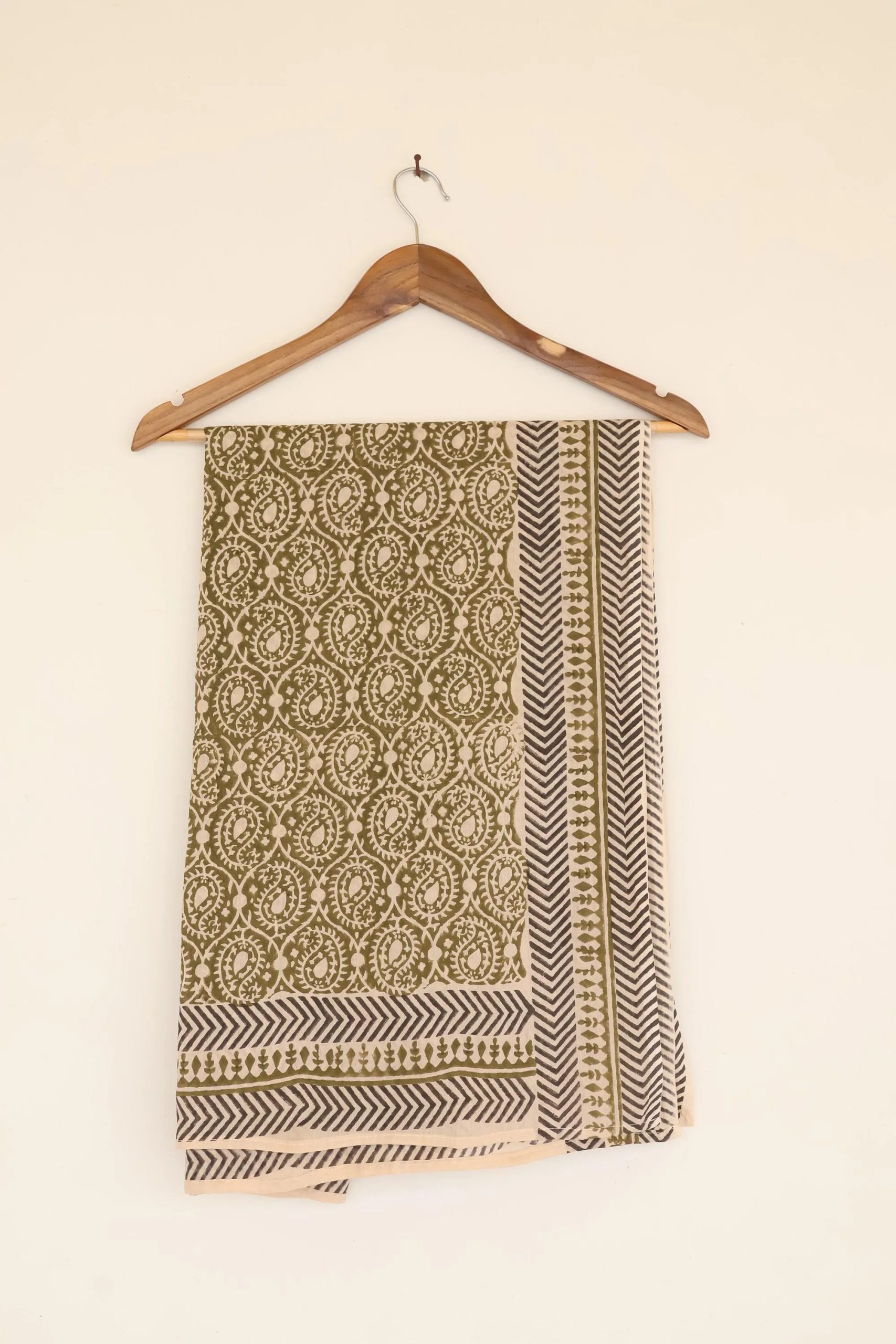 Olive green geometric floral pattern cotton beach dress - Image 2